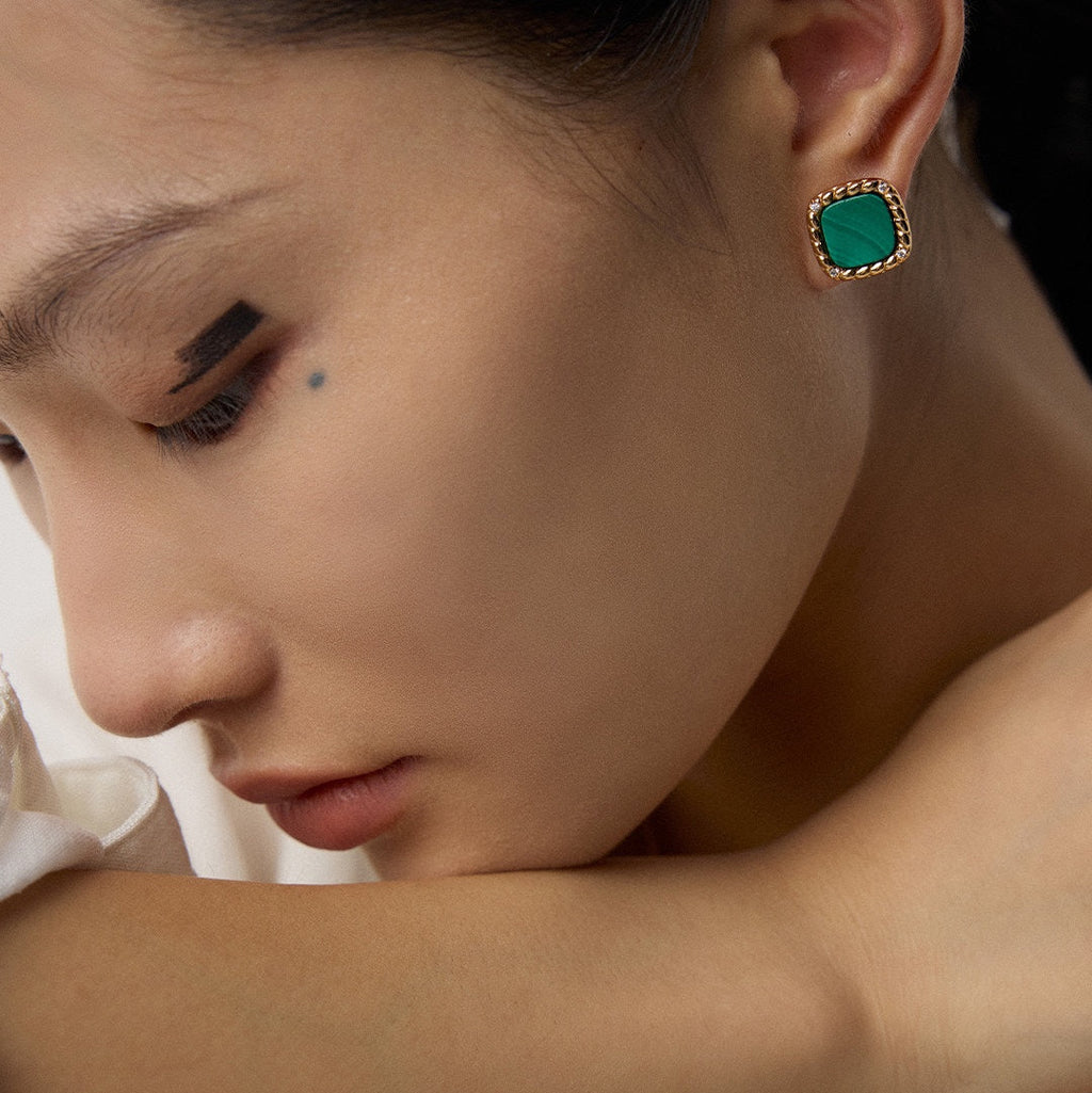 Relief Malachite Stud Earrings